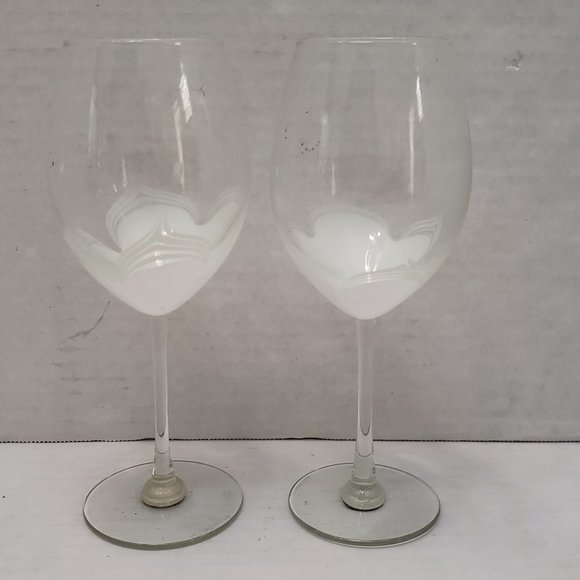 Tall Randy Strong Signed Artist Glass Wine Goblet White pull Clear Wave 80's 85 - Picture 10 of 16